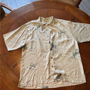 Tommy Bahama Tan Floral Men's 100% Silk Hawaiian Shirt Size XL
